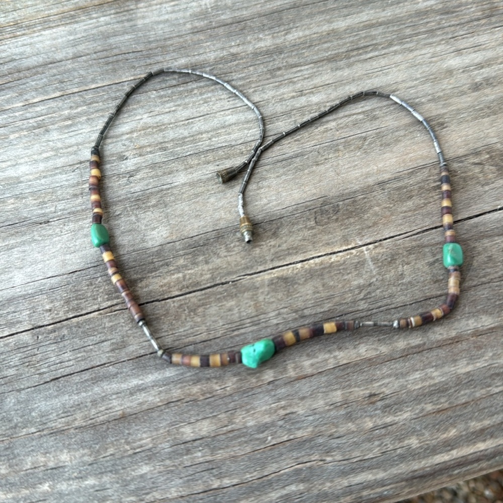 Southwest Sterling Necklace with Turquoise and Heishi Beads - Picture 4 of 4